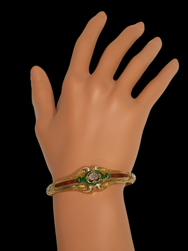 Antieke geëmailleerde gouden armband met diamant, occasion. #26885 - Afbeelding 4