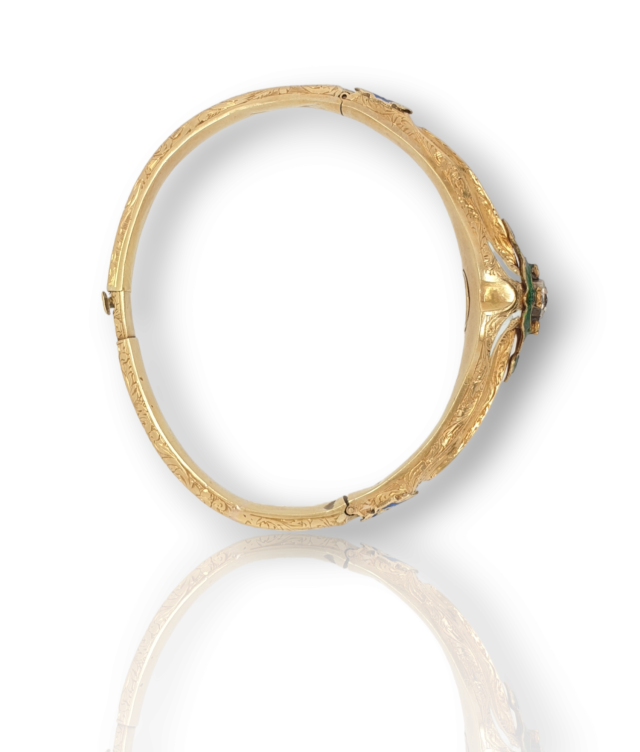 Antieke geëmailleerde gouden armband met diamant, occasion. #26885 - Afbeelding 3