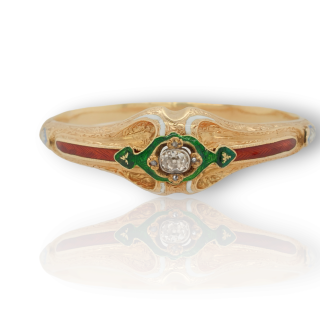 Antieke geëmailleerde gouden armband met diamant, occasion. #26885