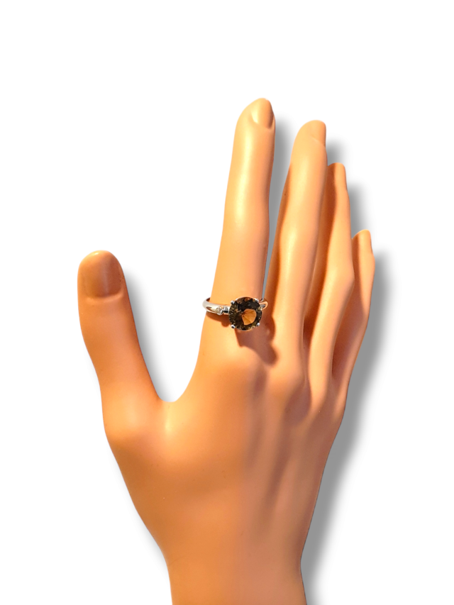 Witgouden ring met rookkwarts en diamant #26920 - Afbeelding 3