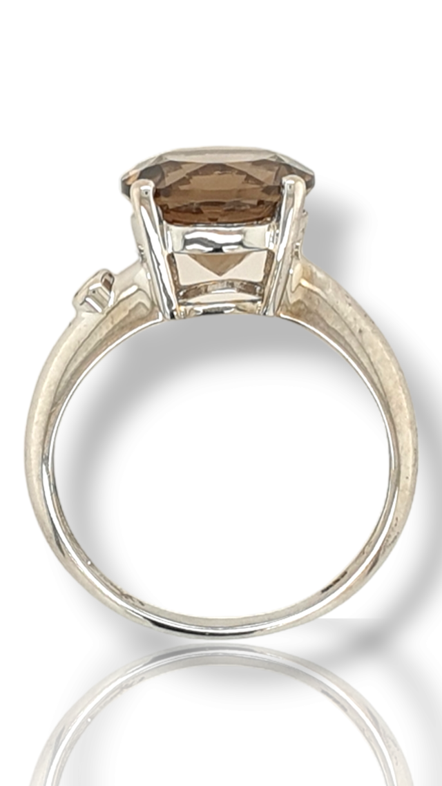 Witgouden ring met rookkwarts en diamant #26920 - Afbeelding 2