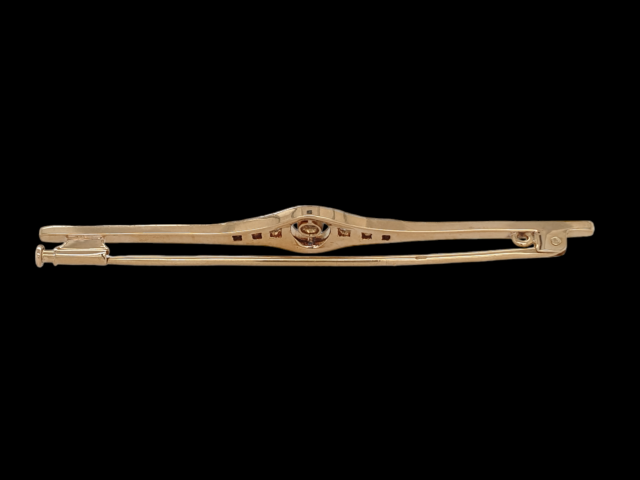 Gouden staaf broche met diverse diamantjes. #26988. - Afbeelding 2