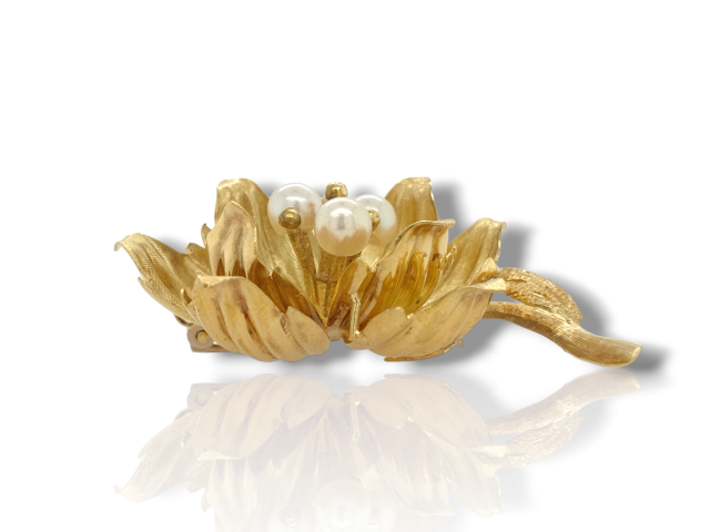 Gouden broche met pareltjes, occasion #27269 - Afbeelding 3