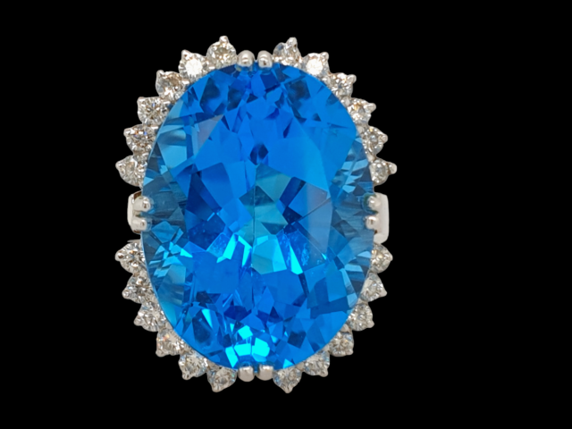 Topaas Suisse Blue Topaas entouragering met briljant. #27377 - Afbeelding 2