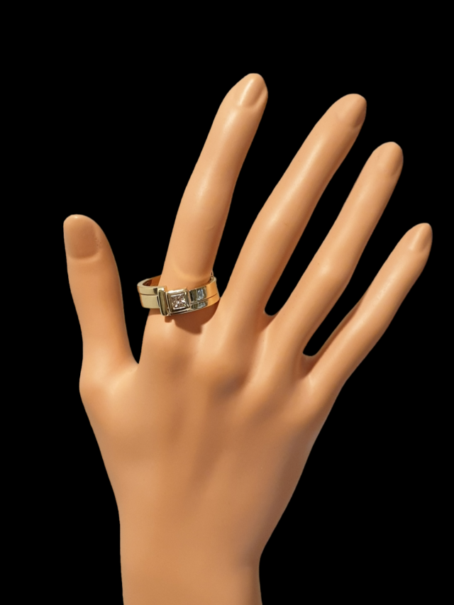 14 Karaat gouden herenring met een princess geslepen lichtbruine diamant. #27536 - Afbeelding 4