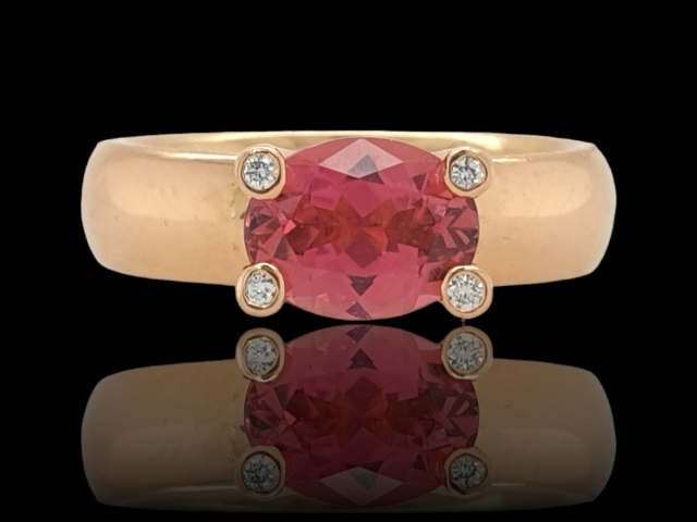 Rosé gouden ring met roze tourmalijn en diamant. #9317 - Afbeelding 4