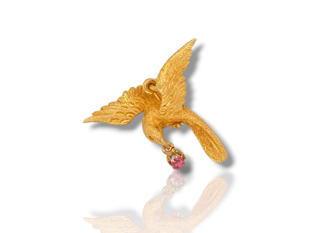 18 karaat gouden hangertje met robijn, occasion #27615 - Afbeelding 2