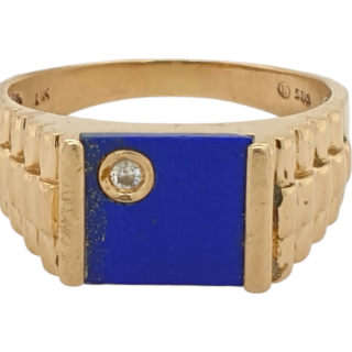 Gouden herenring met Lapis Lazuli en diamant