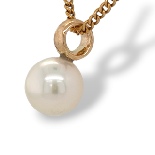 Gouden hanger met witte cultivé parel #27772