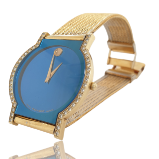 Gouden blauwe Movado herenpolshorloge doublé band #27824