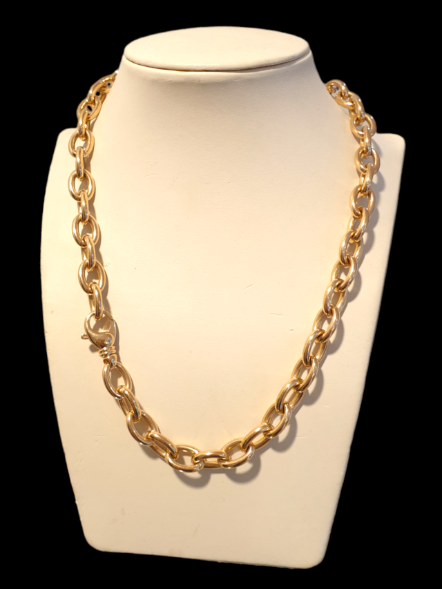 Rosé gouden schakelketting, ronde ankerketting met karabijnhaak. #27854