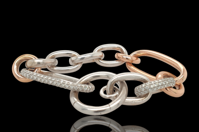 18 karaat rosé- en witgouden schakelcollier met diamant. #27921Tweedehands. - Afbeelding 3