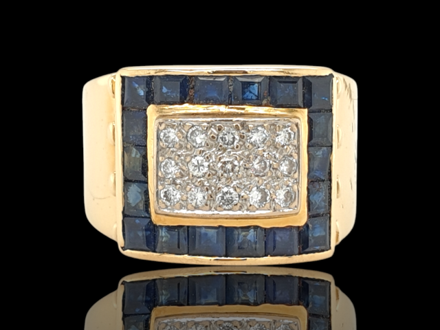 18 karaat gouden ring met saffier en diamant #28088 - Afbeelding 2