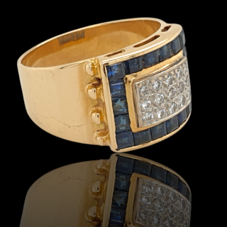 18 karaat gouden ring met saffier en diamant #28088