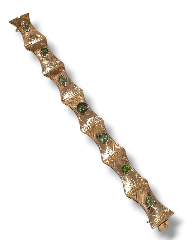 18 Karaat gouden schakelarmband met groene tourmalijn. #27937 - Afbeelding 4