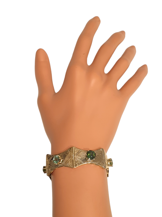 18 Karaat gouden schakelarmband met groene tourmalijn. #27937 - Afbeelding 3