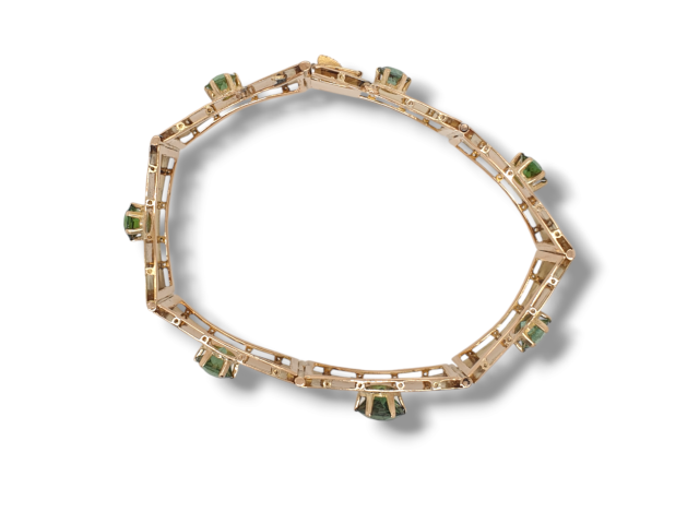 18 Karaat gouden schakelarmband met groene tourmalijn. #27937 - Afbeelding 2