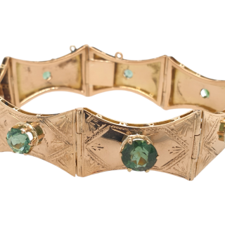 18 Karaat gouden schakelarmband met groene tourmalijn. #27937
