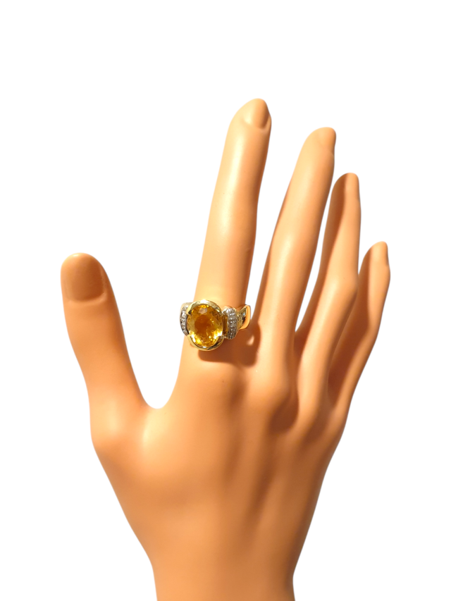 Bicolor gouden ring met citrien en diamantjes #28125 - Afbeelding 3