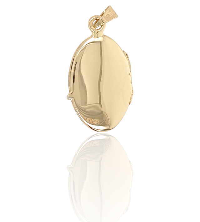 Ovale gouden medaillon met gravure. Vintage.  # 28022 - Afbeelding 2