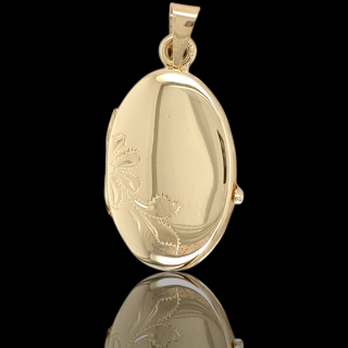 Ovale gouden medaillon met gravure. Vintage.  # 28022