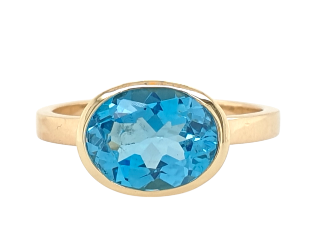 14 karaat gouden ring met Topaas Suisse Blue m#27341 - Afbeelding 3