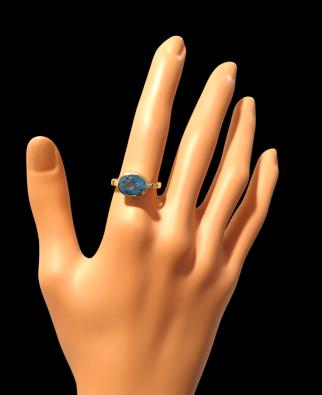 14 karaat gouden ring met Topaas Suisse Blue m#27341 - Afbeelding 2