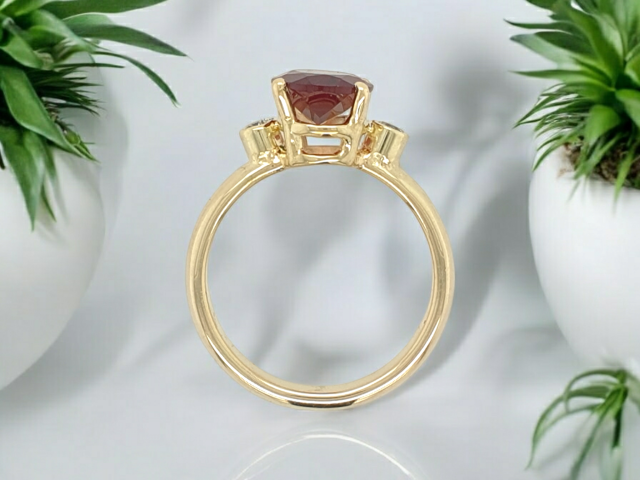 gouden ring met granaat en diamant #28198 - Afbeelding 2