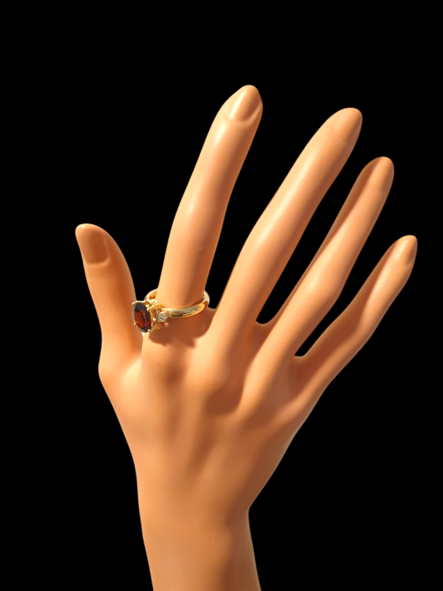 gouden ring met granaat en diamant #28198 - Afbeelding 3