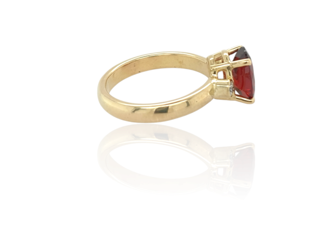 gouden ring met granaat en diamant #28198 - Afbeelding 4