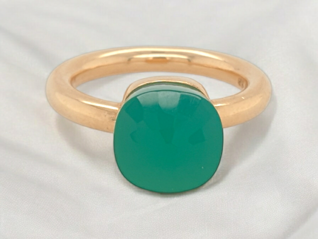 Gouden ring met groene chalcedone, Pomellato-like. #21746 - Afbeelding 2