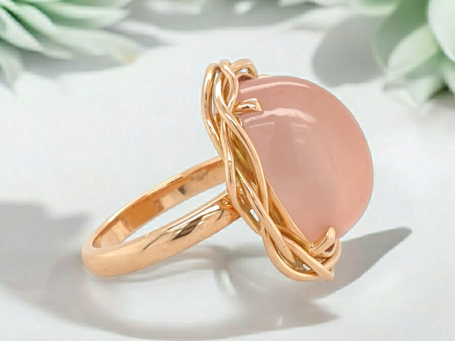 14 Karaat rosé gouden ring met oranje maansteen, vogelnestje #25998 - Afbeelding 2