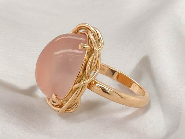14 Karaat rosé gouden ring met oranje maansteen, vogelnestje #25998 - Afbeelding 3