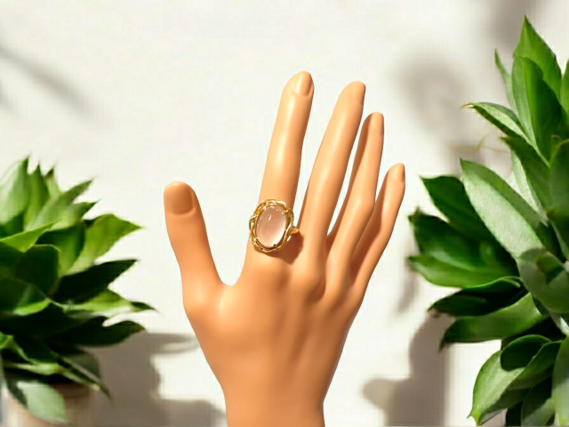 14 Karaat rosé gouden ring met oranje maansteen, vogelnestje #25998 - Afbeelding 4
