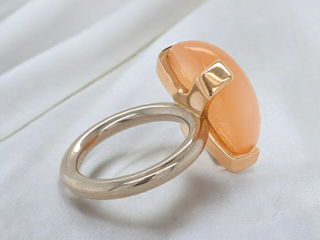 Bicolor gouden ring met roze maansteen #20708 - Afbeelding 2