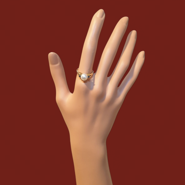 Gouden ring met parel en saffiertje. # 28188 - Afbeelding 3