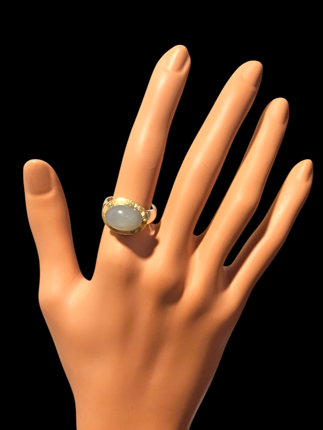 Zilveren ring met gouden rand en grijze maansteen #28379 - Afbeelding 2