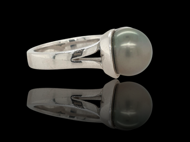 Witgouden ring met zwarte Tahiti parel. #7401 - Afbeelding 3