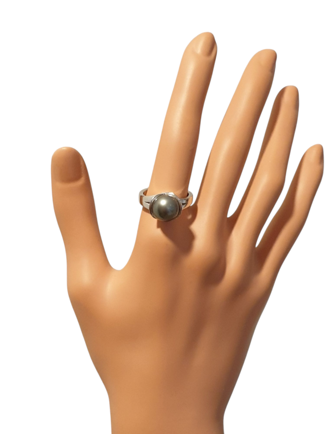 Witgouden ring met zwarte Tahiti parel. #7401 - Afbeelding 2