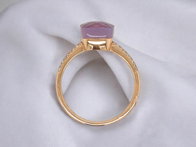 Kleine gouden ring met Amethist en diamantjes. #18623 - Afbeelding 3
