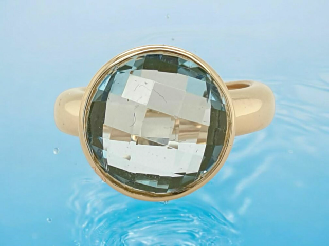 gouden ring met een grote ronde Topaas Sky Blue, 2e Hands #28457 ???? - Afbeelding 5