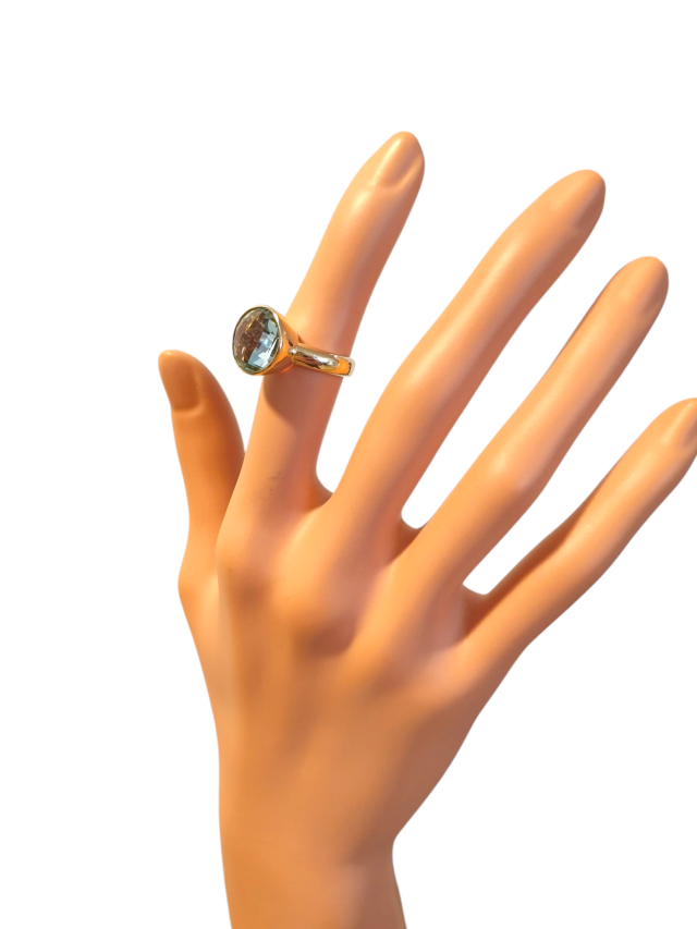 gouden ring met een grote ronde Topaas Sky Blue, 2e Hands #28457 ???? - Afbeelding 3