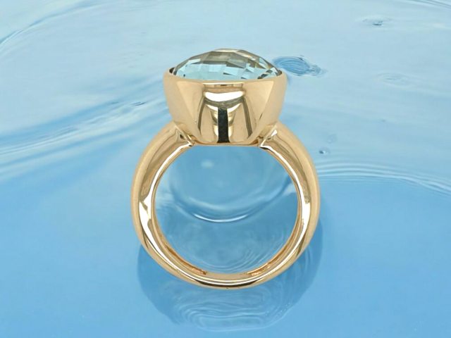 gouden ring met een grote ronde Topaas Sky Blue, 2e Hands #28457 ???? - Afbeelding 2