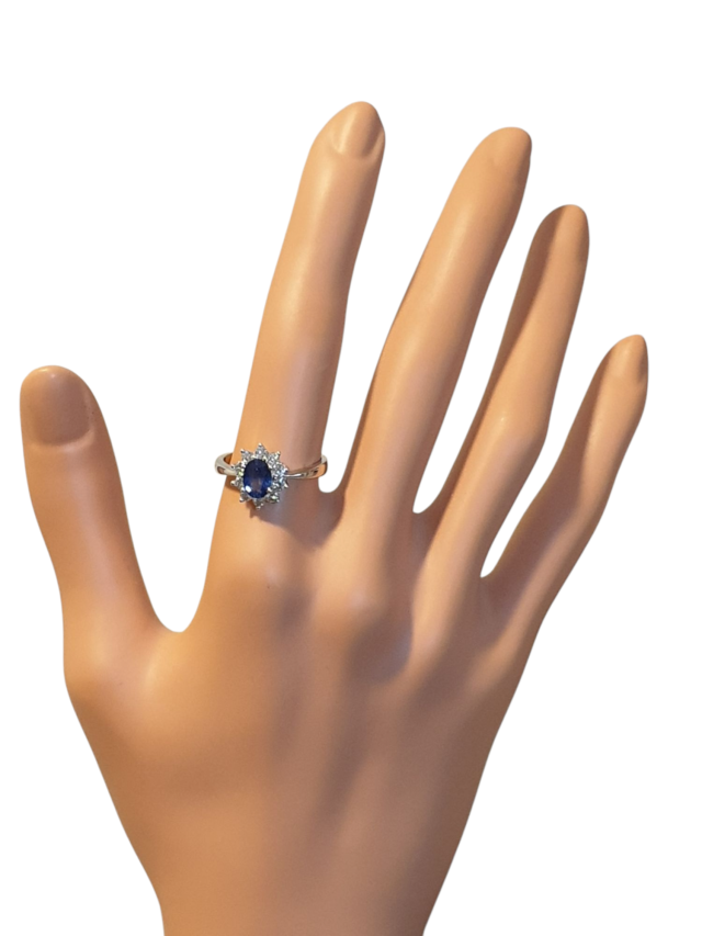 Witgouden ring met saffier en diamant. Diana ring. #28386 - Afbeelding 3
