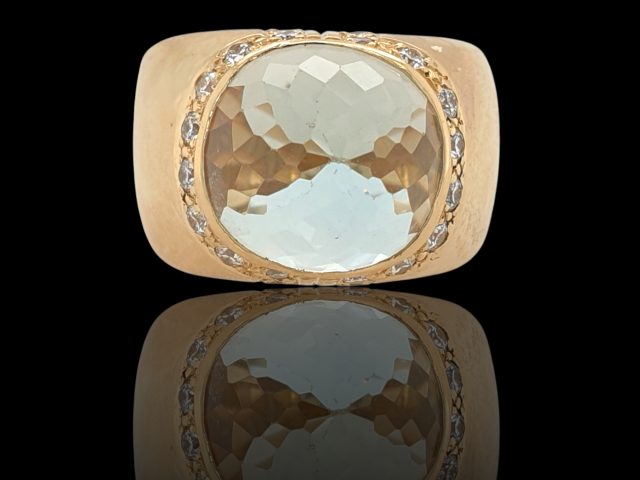 Unieke handgemaakte gouden ring (van Arnold van Dodewaard) aquamarijn/diamant Occasion #28483 - Afbeelding 2