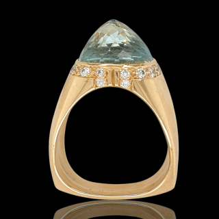 Unieke handgemaakte gouden ring (van Arnold van Dodewaard) aquamarijn/diamant Occasion #28483
