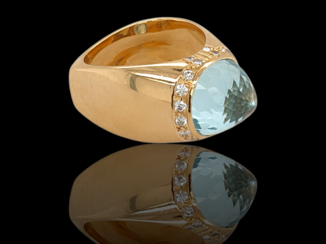 Unieke handgemaakte gouden ring (van Arnold van Dodewaard) aquamarijn/diamant Occasion #28483 - Afbeelding 4