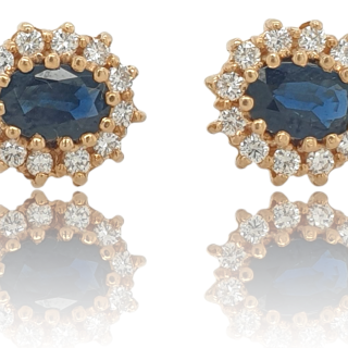 Gouden oorknoppen met saffier en diamant. Occasions. #28571