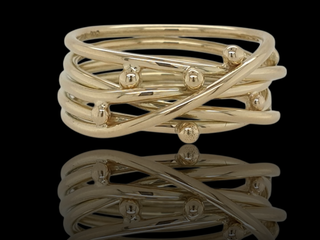 14 karaat gouden endless rope ring met puppeltjes, unica. #28591