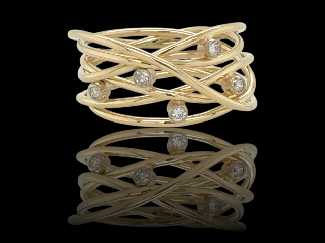 Gouden endless rope ring met briljantjes #28606